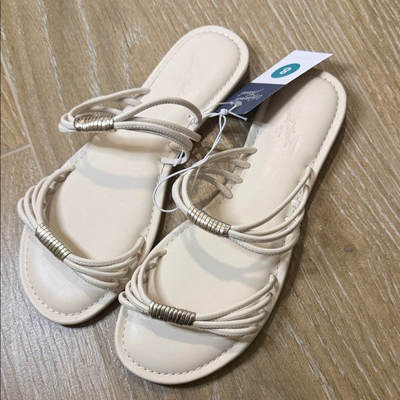 Universal Thread Shoes - Universal Thread Cream Strappy Slide Sandals with Metallic Accents